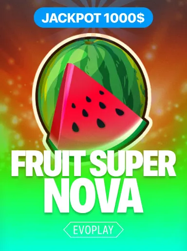 Визуальная обложка игры Fruit Super Nova, акцентирующая внимание на розыгрыше джекпота.